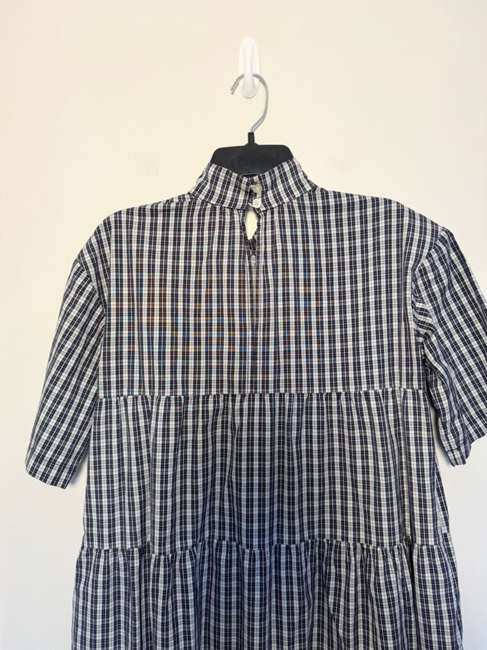 Everlane The Tiered Mock Neck Midi Cotton Checks Dress - Size Small - Picture 6 of 8